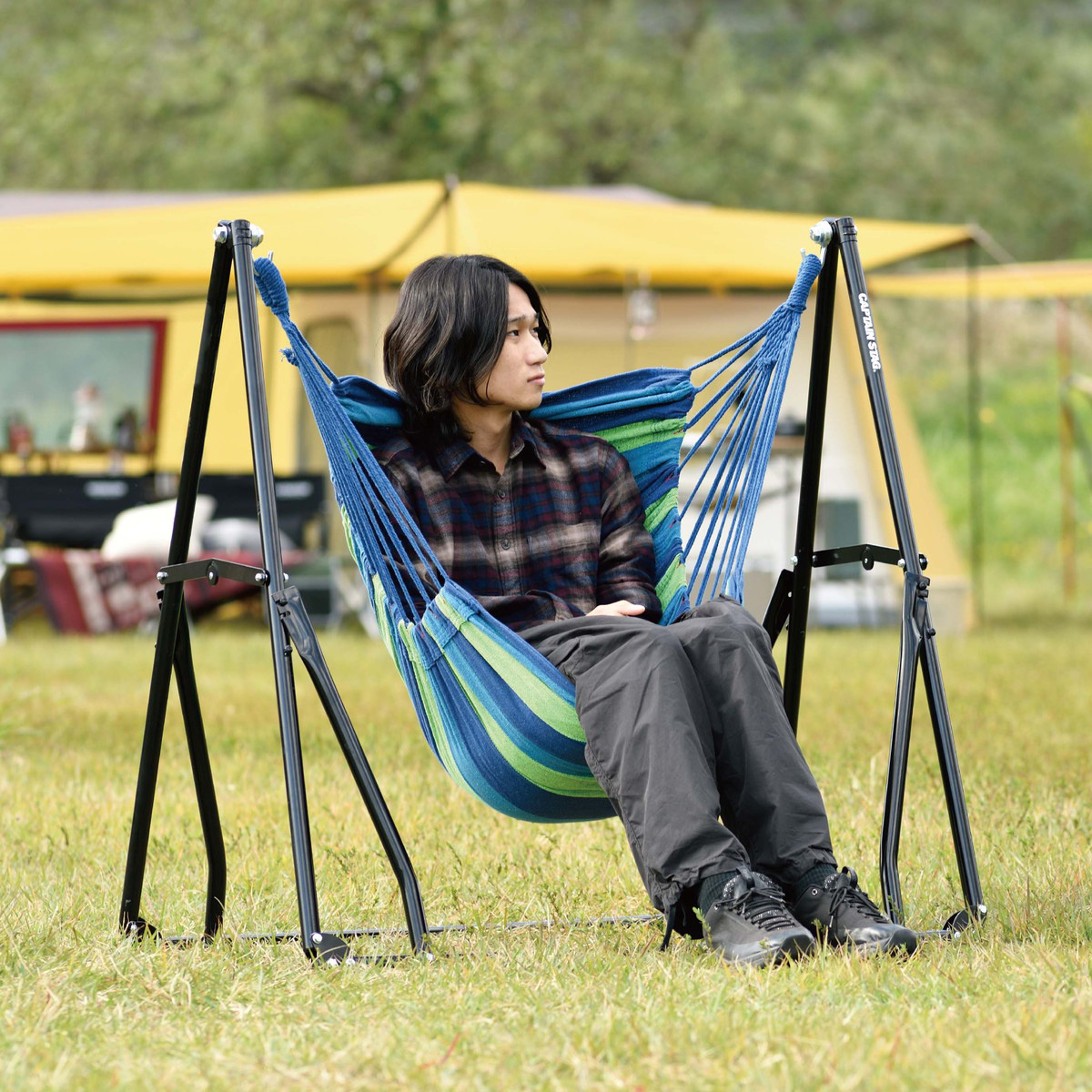スチールポール 3WAYハンモックセット(グリーン・ブルー) - アウトドア