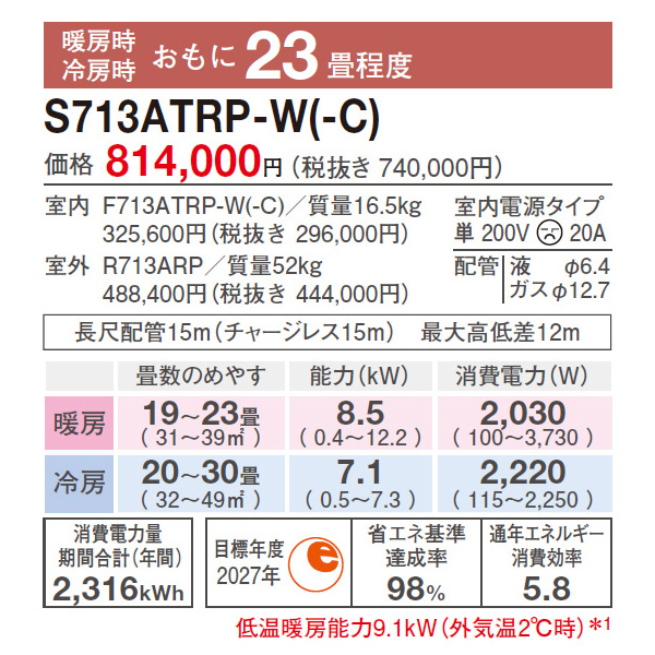 S713ATRP-W ダイキン ルームエアコン うるるとさらら RXシリーズ