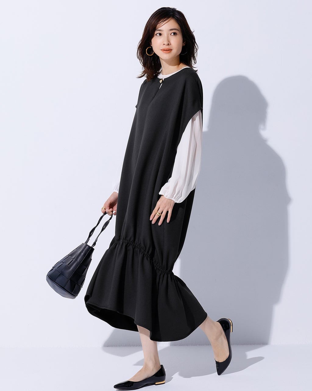 二重織ストレッチ・コクーンワンピース/DoCLASSE