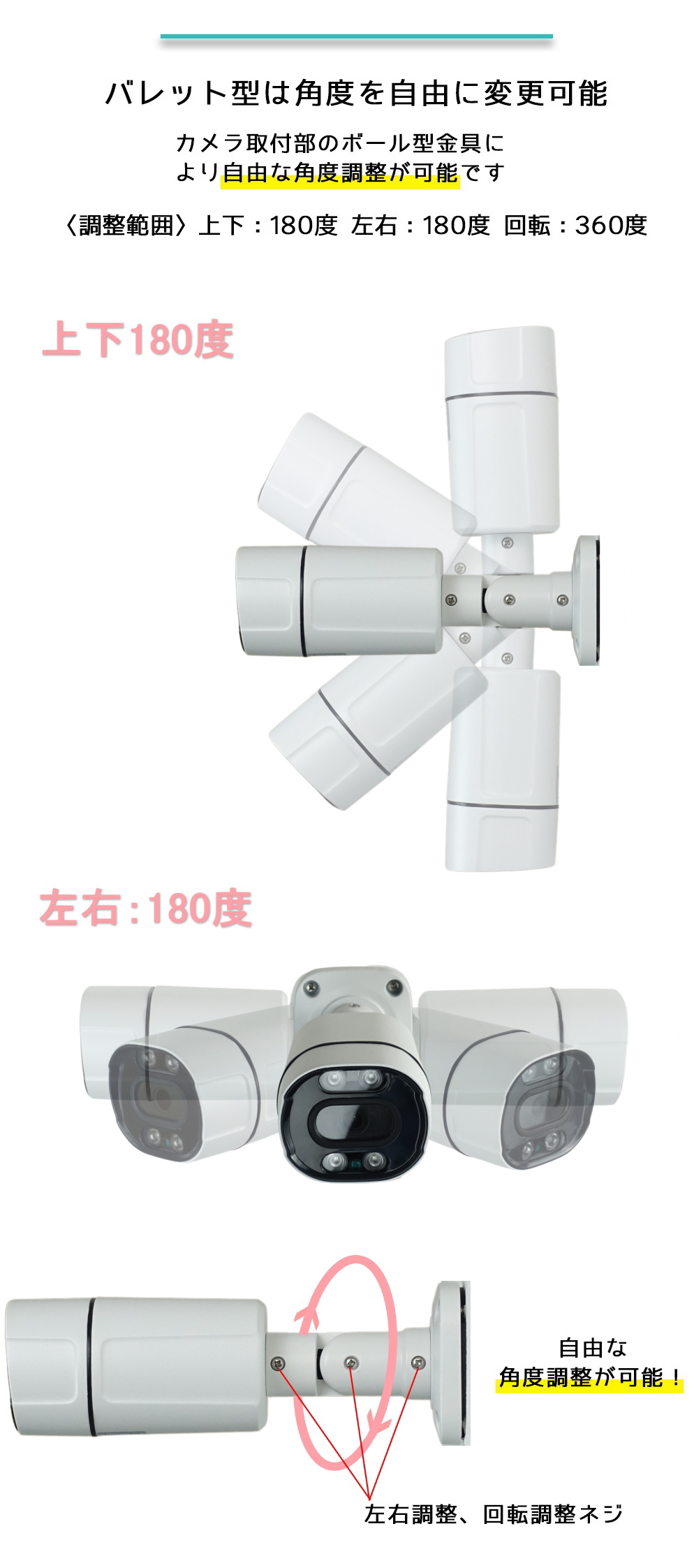 防犯カメラ PoE48V給電 屋外防雨バレット型監視カメラ 500万画素 PoE