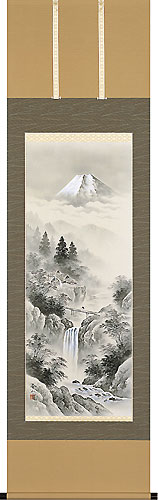 山水の掛け軸 木村挙山作 水墨山水