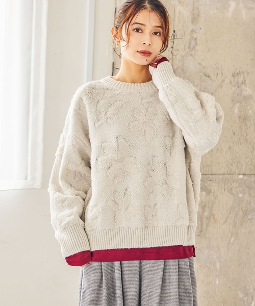 セール】7ゲージパイルジャガード花柄ニットプルオーバー（ニット