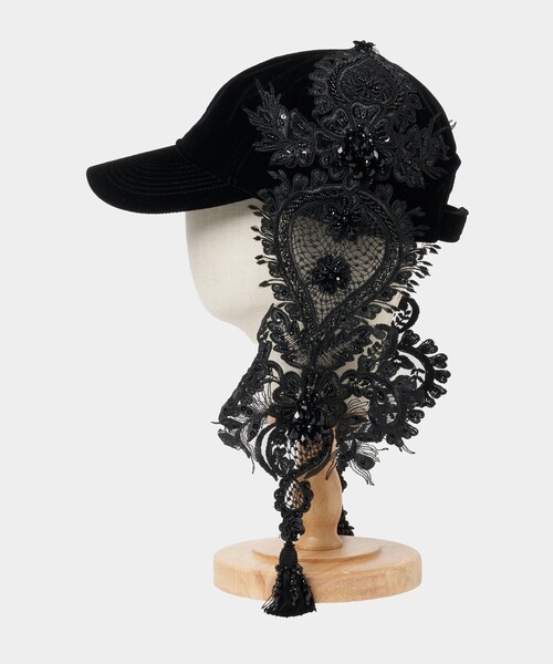 tanakadaisuke/タナカダイスケ】black lei beads velour cap/キャップ