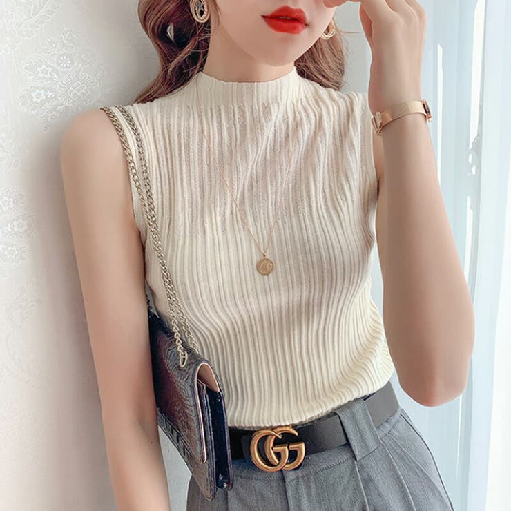 ノースリーブ ハイネックニット リブノースリーブ[品番：COCW0004756