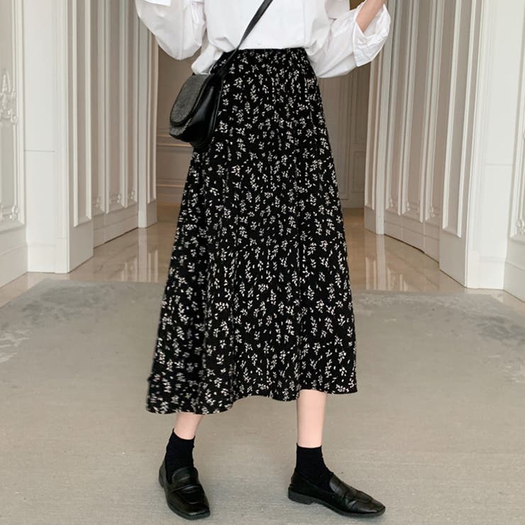 小花柄フレアスカート フラワー ロングスカート[品番：NETW0000579