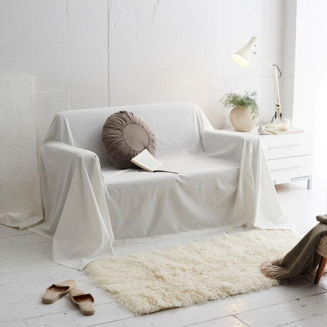 Fab the Home】リネンミックス ワンウォッシュ/ホワイト マルチカバー