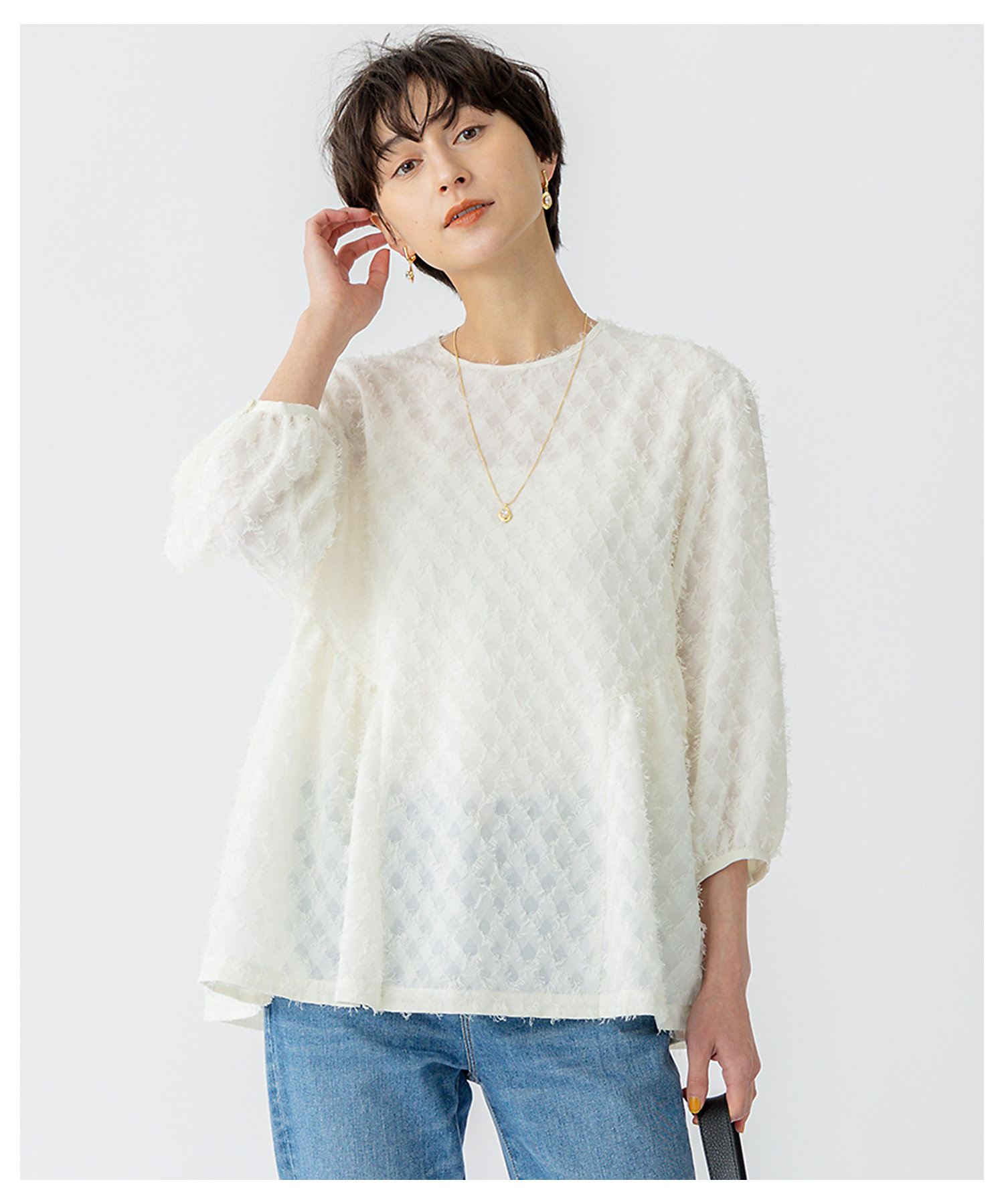 洗える】シアーカットジャカード ブラウス（BLWOGM0314