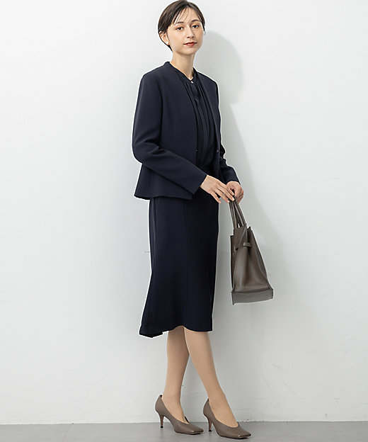 セットアップ対応／洗える】トリアセダブルジョーゼット ノーカラー