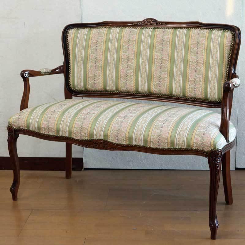 イタリア 二人がけソファー グリーン ストライプ ラブソファ 2P 2人