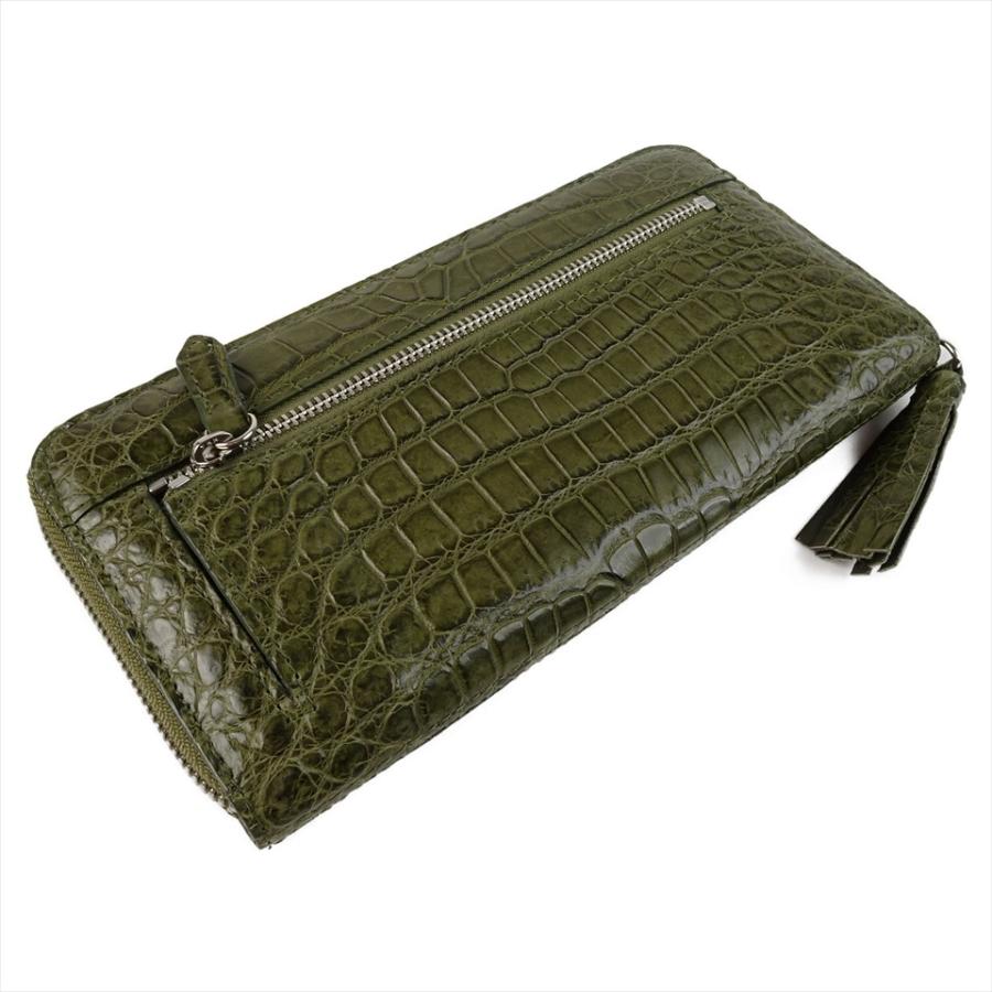 新品 クロコダイルレザー 長財布 モスグリーン 深緑 マット ラウンド