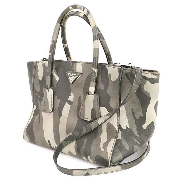 プラダ PRADA グレー系 レザー 2wayバッグ 迷彩柄 カモフラ 鞄