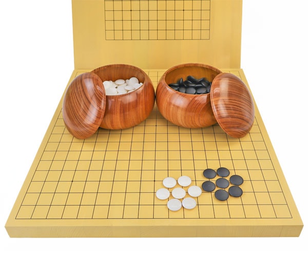 囲碁セット 13路19路両用新かや1寸卓上碁盤セット(蛤碁石28号・欅特大