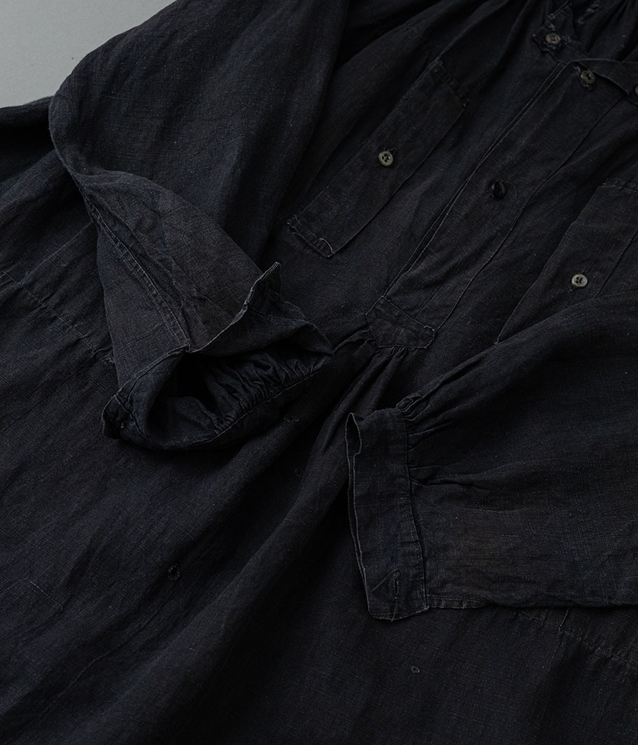 30'S ブラックリネンフレンチワークスモック - Fresh Service