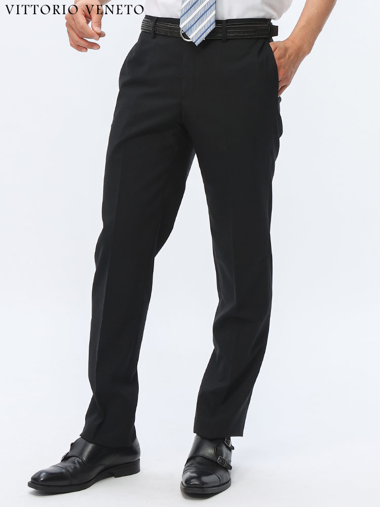 ノータック スラックス ウォッシャブル ウール混 無地 ボトムス パンツ