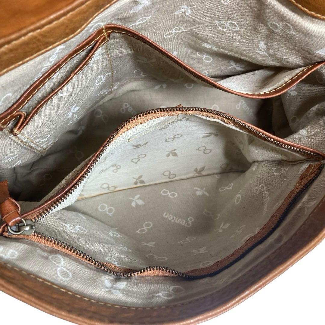 genten ウールシープ本革 メッセンジャーバッグ クロスボディ 飴色