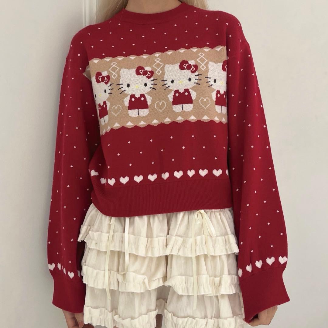 MORE self LOVE 【HELLO KITTY】NORDIC KNIT HELLO KITTY CARNIVAL KNIT SWEATER (NIGHT TIME) – Hypland