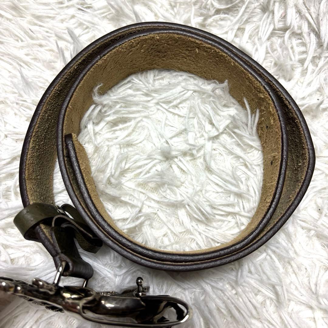 GUCCI グッチ ペガサス ベルト シルバーバックル 本革レザー カーキ