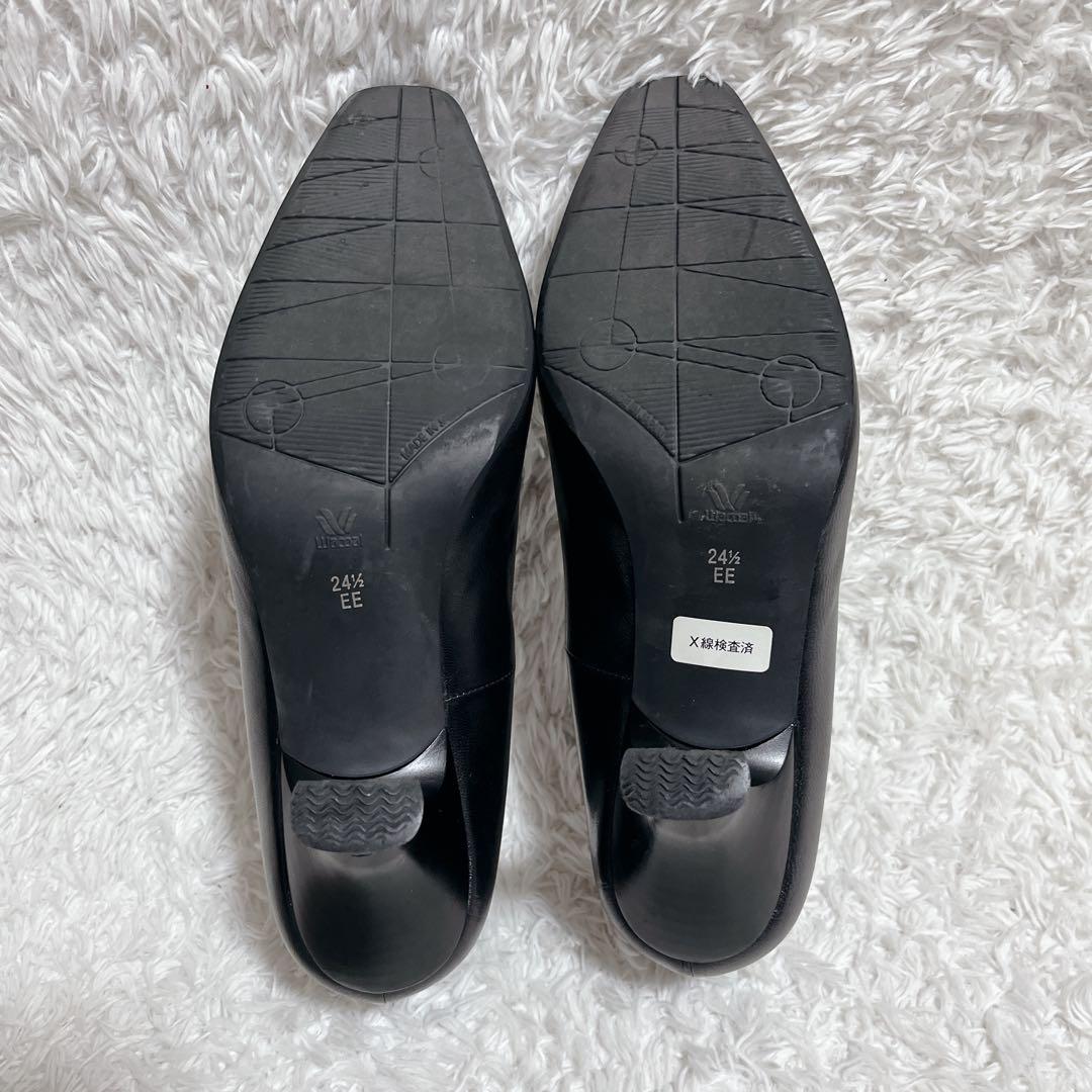 ワコール　サクセスウォーク スクエアパンプス 定番　レザー　黒　24.5cm